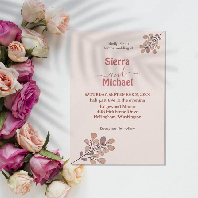 Faire-part de mariage Fleur sauvage or Rose simple (Créateur téléchargé)
