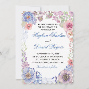 Faire-part de mariage Fleur sauvage pourpre et ble