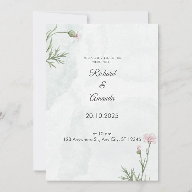 Faire-part de mariage Fleur sauvage Sage Green (Devant)