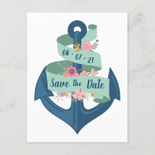 Faire-part de mariage fleuri à rayures nautiques d