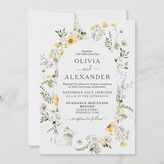faire-part de mariage fleuri fleur sauvage boho (Devant)