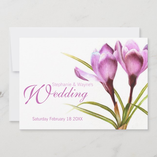 Faire-part de mariage fleuri pourpre de Crocus (Devant)