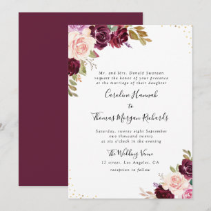 faire-part de mariage fleuri pourpre de prune