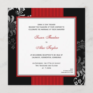 Faire-part de mariage fleuri rouge et noir de