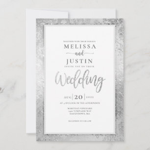 Faire-part de mariage fleurie argentée Damask