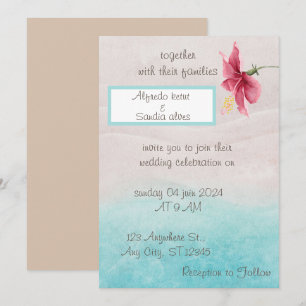 faire-part de mariage fleurie en beige et bleu