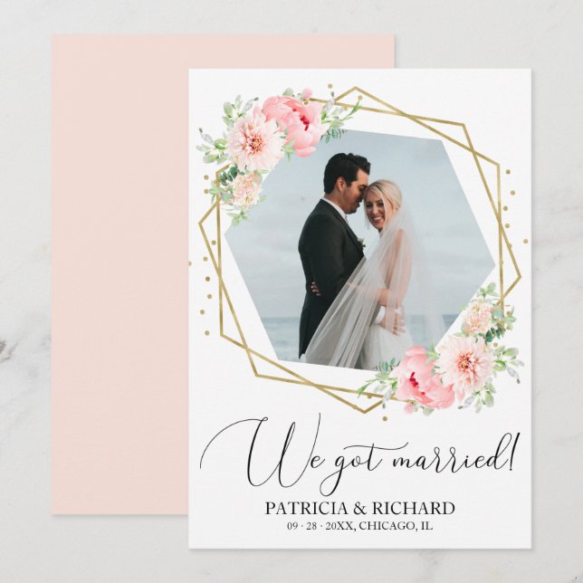 Faire-Part de Mariage Fleurie Rose Mariés (Devant / Derrière)