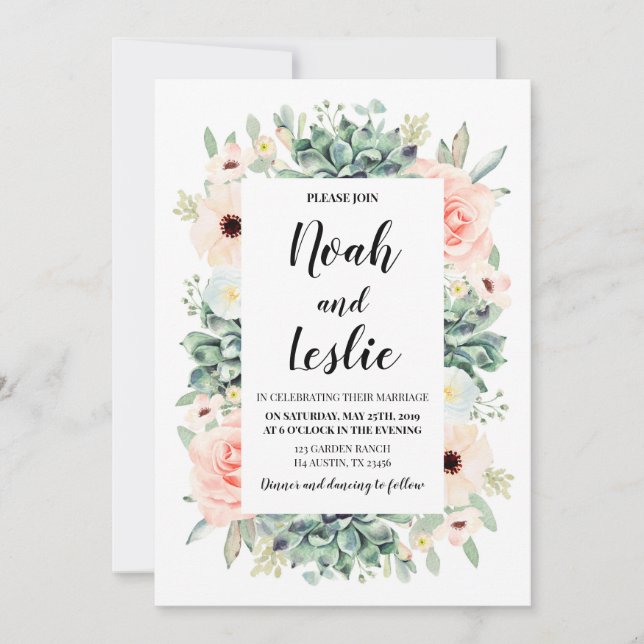 Faire-part de mariage fleurie succulente (Devant)