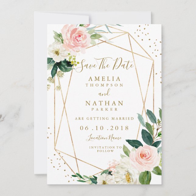 Faire-Part de Mariage Fleurs de Save The Date Blus (Devant)