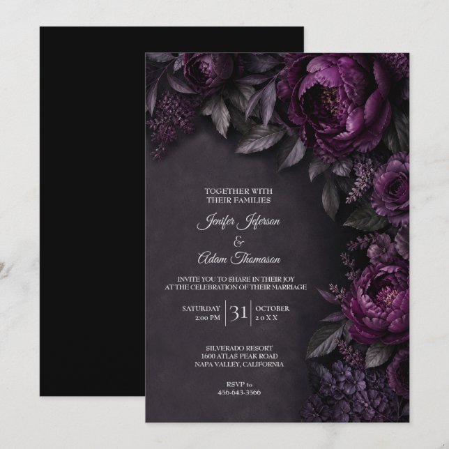 Faire-part de mariage Fleurs Mauves Moody (Devant / Derrière)