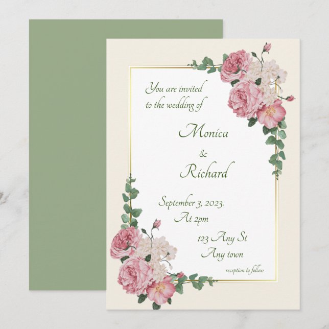 Faire-part de mariage floral (Devant / Derrière)