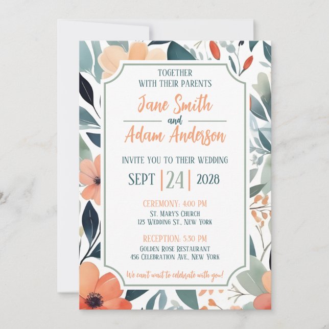Faire-part de mariage floral (Devant)