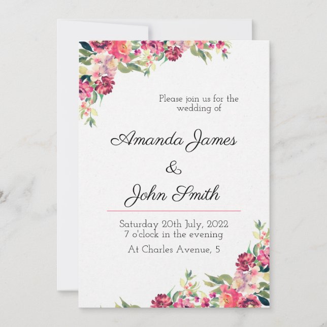 Faire-part de mariage floral (Devant)
