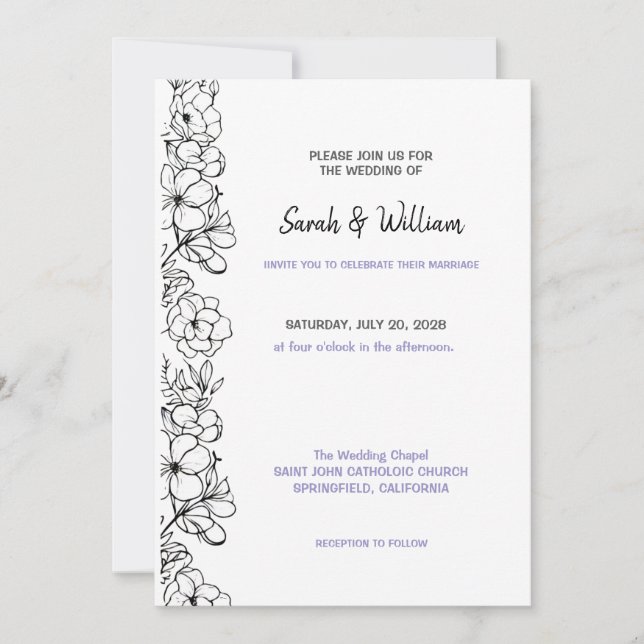 Faire-part de mariage floral (Devant)