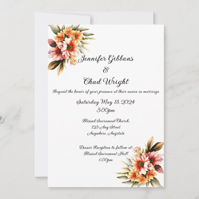 Faire-part de mariage floral, 5x7" (Devant)