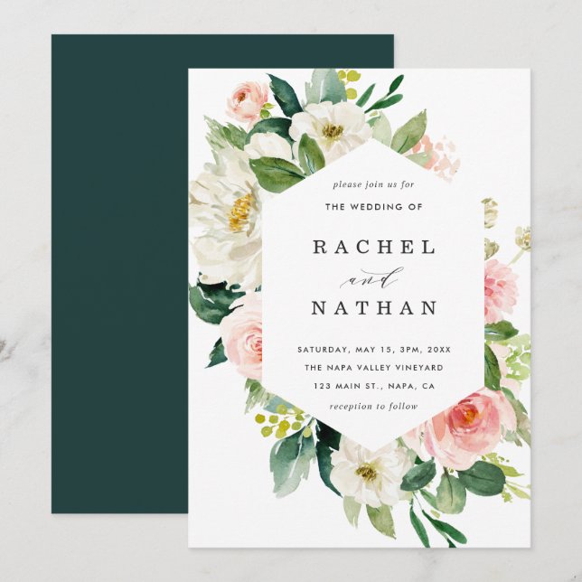 Faire-part de mariage floral à fleurs blanches (Devant / Derrière)
