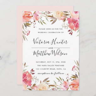 Faire-part de mariage floral à fleurs bleues roman