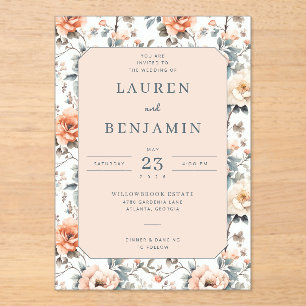 Faire-part de mariage floral à la pêche romantique