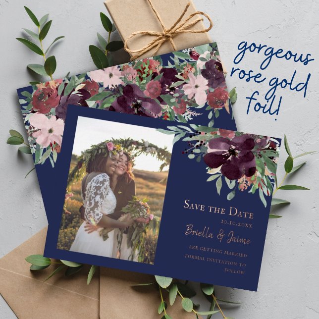 Faire-part de mariage floral à la prune Navy Blush (Créateur téléchargé)