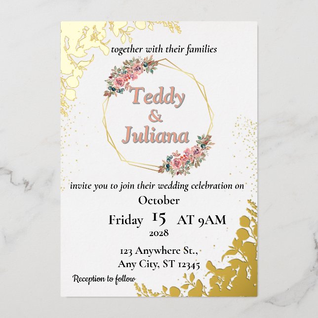 Faire-part de mariage floral à la végétation éléga (Recto)