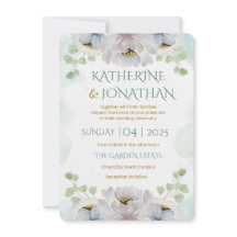 Faire-part de mariage floral à l'aquarelle bleue é