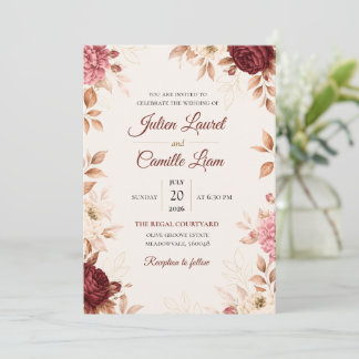 Faire-part de mariage floral à l'aquarelle élégant