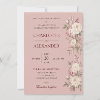 Faire-part de mariage floral à l'aquarelle élégant