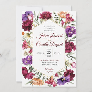 Faire-part de mariage floral à l'aquarelle élégant