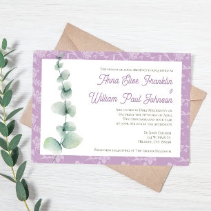 Faire-part de mariage floral à l'eucalyptus violet