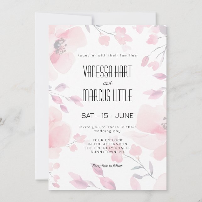 Faire-part de mariage Floral Anémonique rose (Devant)