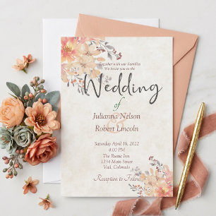 Faire-part de mariage floral aquarelle abricot