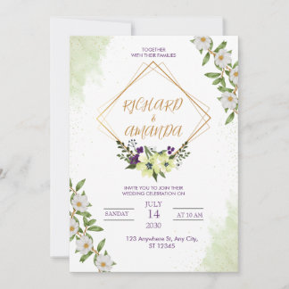 Faire-part de mariage floral aquarelle blanc et ve