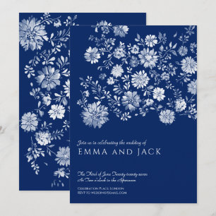 Faire-part de mariage floral aquarelle bleu marine