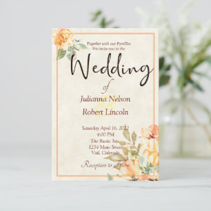 Faire-part de mariage floral aquarelle orange et j