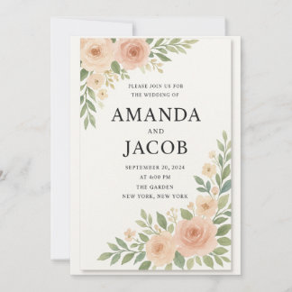 Faire-part de mariage floral aquarelle rose élégan