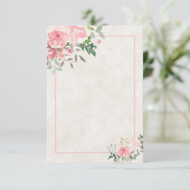 Faire-part de mariage floral aquarelle rose pâle V (Debout devant)