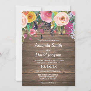 Faire-part de mariage floral aquarelle rustique