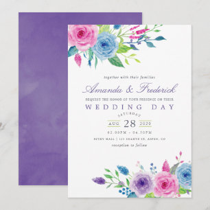 Faire-part de mariage floral aquarelle ultra viole