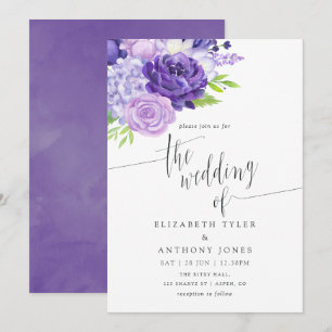 Faire-part de mariage floral aquarelle ultra viole