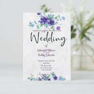 Faire-part de mariage floral aquarelle violet