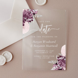 Faire-part de mariage floral argent mauve