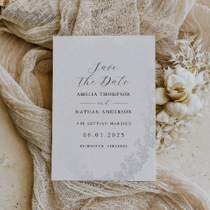 Faire-part de mariage floral argent vintage 