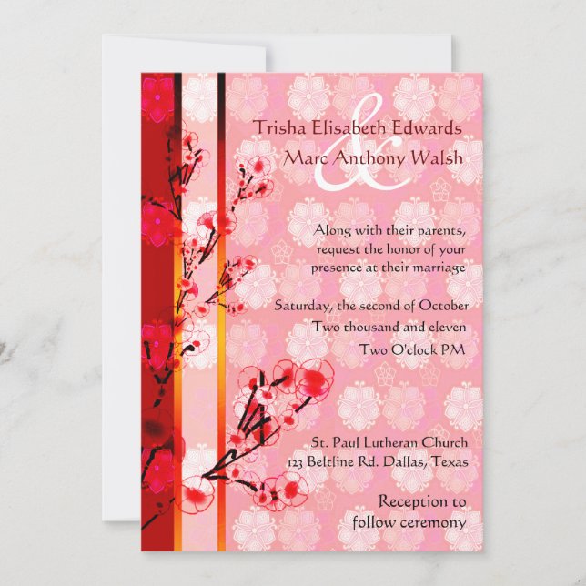 Faire-part de mariage floral asiatique (Devant)
