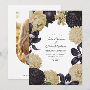 Faire-part de mariage floral avec code QR et photo