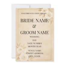 Faire-part de mariage floral beige et or minimalis