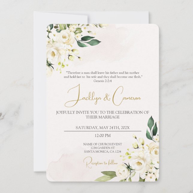 Faire-part de mariage floral blanc (Devant)