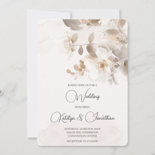 Faire-part de mariage floral blanc (Devant)