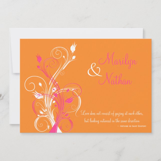 Faire-part de mariage floral blanc rose orangé (Devant)