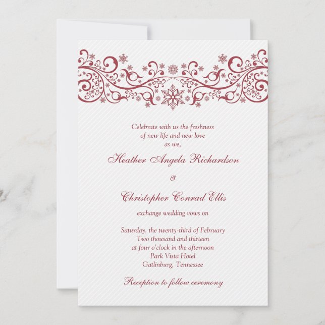 Faire-part de mariage floral blanc rouge (Devant)
