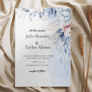 Faire-part de mariage floral bleu avec colombe bla
